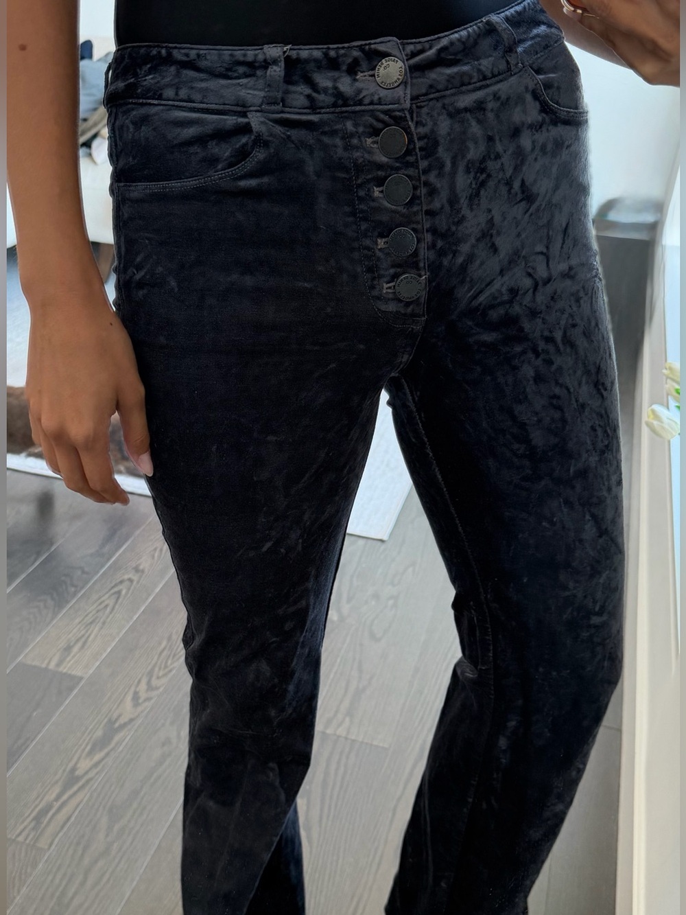 PAIGE Blue Crushed Velvet Flare Jeans Button Fly Size 25